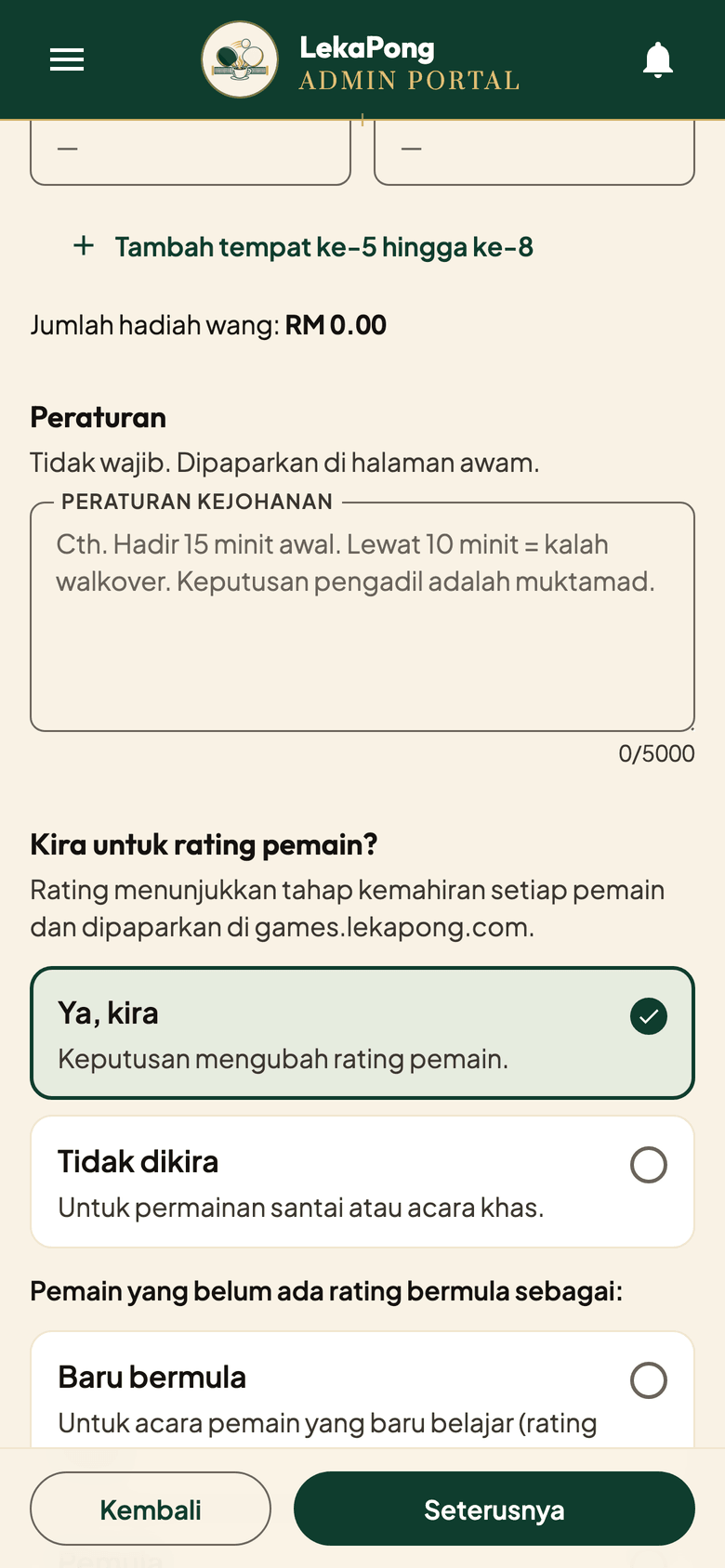 Choosing whether the event counts for ratings
