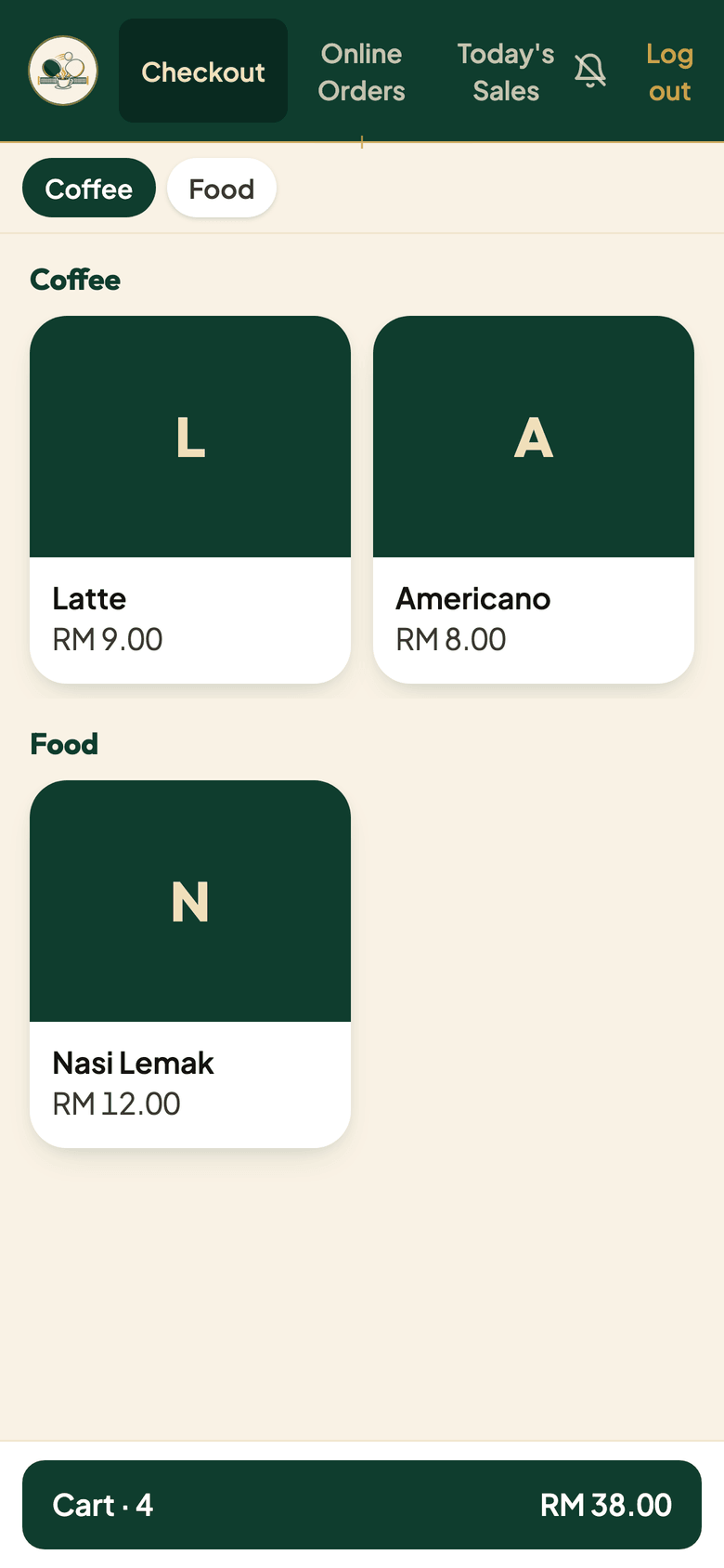 The counter sales screen